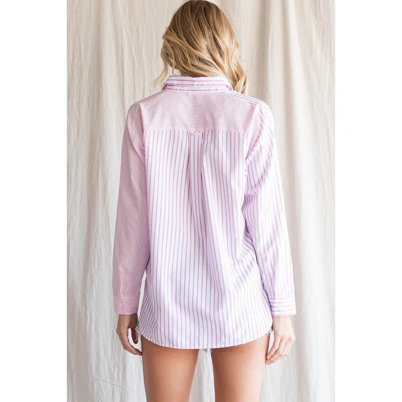 You're In Heaven Colorblock Striped Shirt - Pink