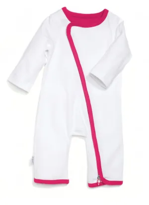 zip-up onesie - white & pink