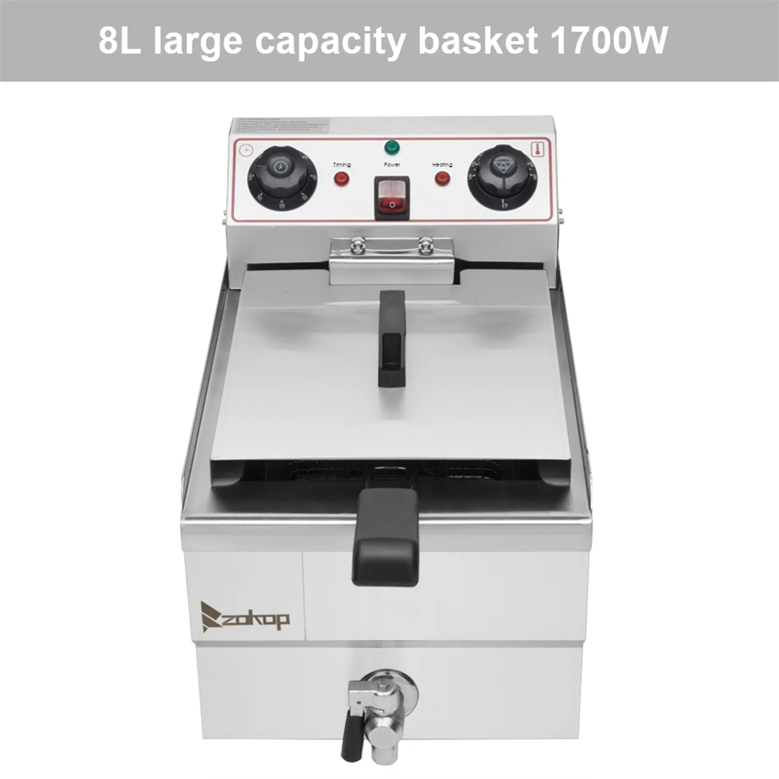 ZOKOP EH101V 8.5QT/8L Total Capacity 12.5qt/11.8l Stainless Steel Faucet Single Tank Deep Fryer 1700W Max (8L Large Fryer Blue / Large Handle)